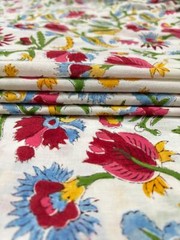 Handmade Natural Dye Cotton Fabric 5 Yards Indian Sanganeri Block Print Sew