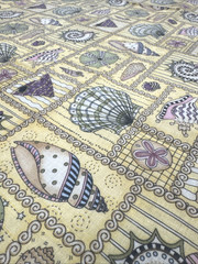 Mumms The Word Seashells Yellow Cotton Fabric Debbie Mumm BTHalfY #46