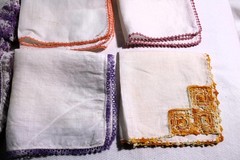 Lot of 9 Vintage Handkerchiefs With Crocheted Borders, Some Slightly Imperfect