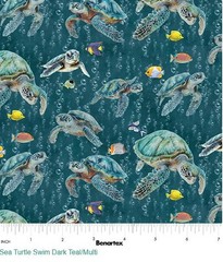 Cotton Under the Sea Sea Turtle Swim Turtles Fish Fabric Print by Yard D488.73