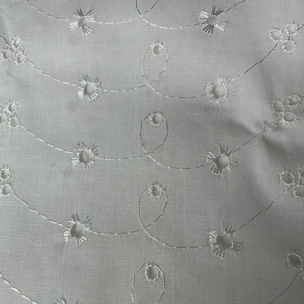 White Allover Eyelet Fabric 1.5 Yds Floral Swirl Embroidered Cotton Sewing