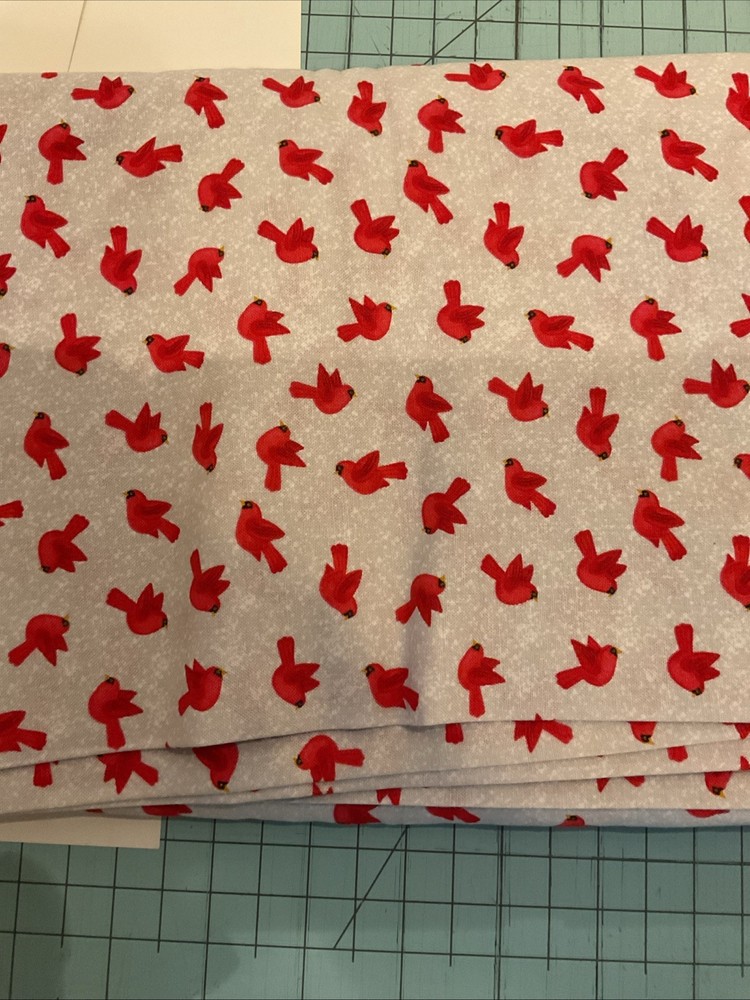 Christmas Red Cardinals Cotton Fabric 2 Yards 42 Wide