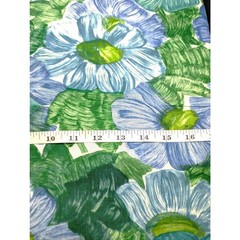 Vintage 60s Flower Print Fabric Green Blue Brushstroke Floral Large Print 4.9 Yd