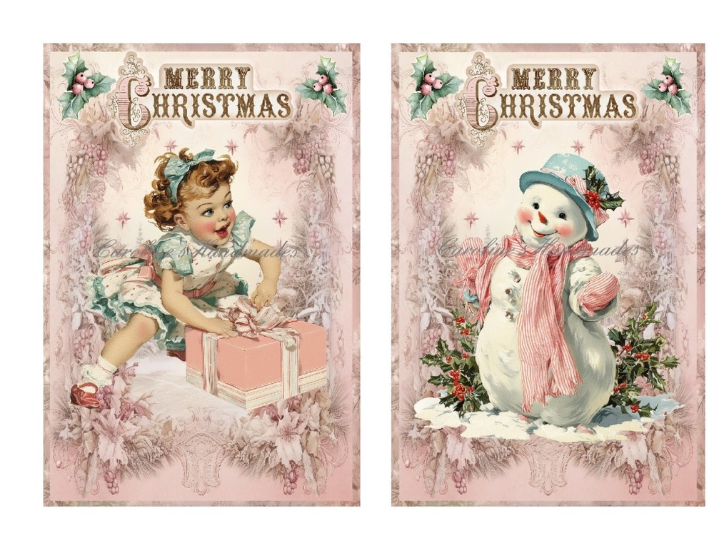 Retro Pink Christmas A Designer MULTI-SIZE SET Cotton Fabric Quilt Blocks