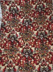 Floral Flourish Bright Red Pink Gray Tan Upholstery Fabric 56×44″ 1.5yd