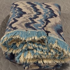 Upholstery Fabric Chevron Flame Stitch Tapestry Blue Ivory Navy 2.944 yards VTG