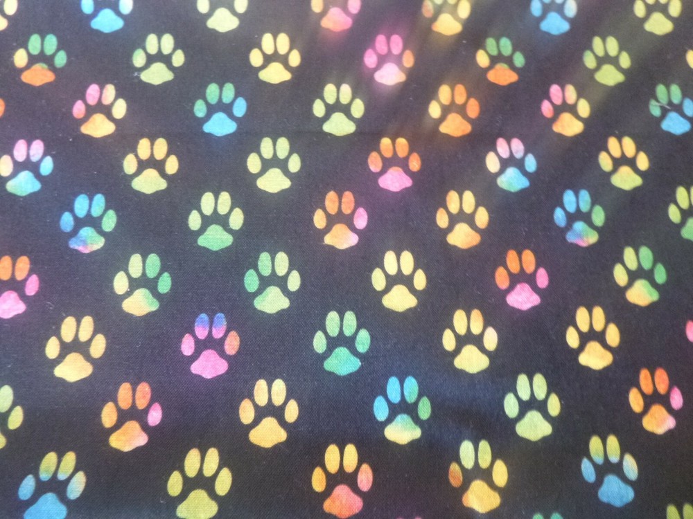 Multicolored Paw Print Cotton Fabric – 14 INCHES WIDE and 36 INCHES LONG