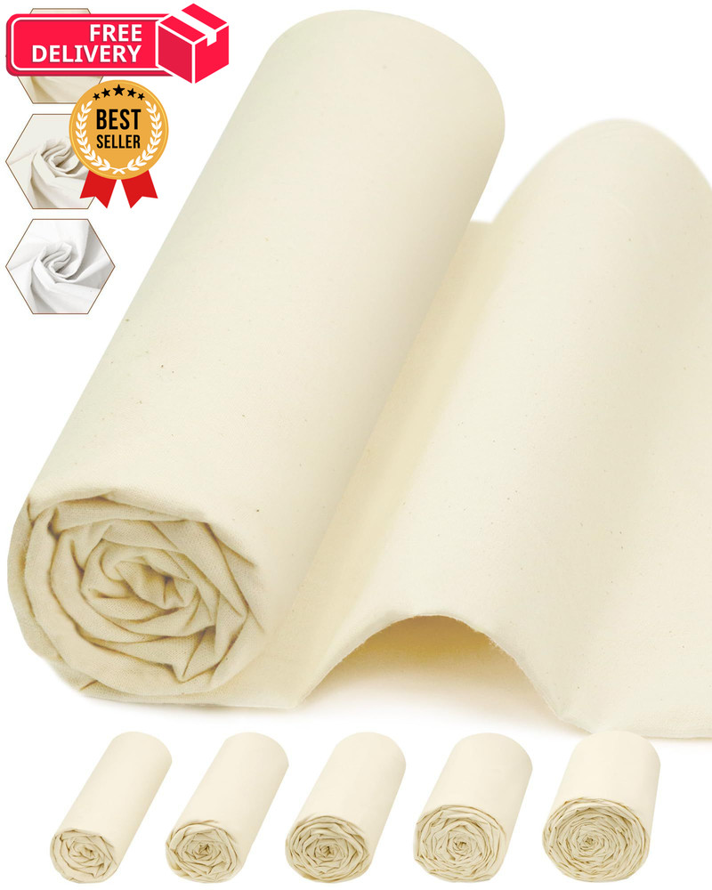 FIVEIZERO 100% Cotton Muslin Fabric by The 1 yard pre cut, Natural Unbleached
