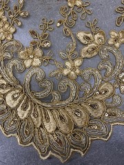 Melody GOLD Polyester Floral Embroidery with Sequins on Mesh Lace Fabric by the