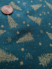 34″ x 44″ Golden CHRISTMAS TREES on Dark Green Background COTTON FABRIC