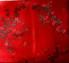 Oriental Shiny Red with Black plus Shiny Red Flowers 1 Yard X 36″ Fabric Loc: 15