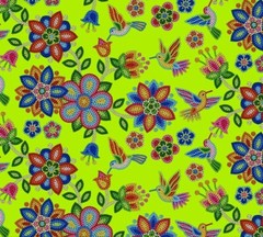 Elizabeth Studio Tucson Lime Green Hummingbird Flower Quilt Fabric by the Yard