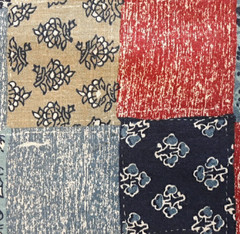 2.75 YDS Vintage Cotton Fabric Cheater Quilt Patchwork Blocks Blue Red Khaki