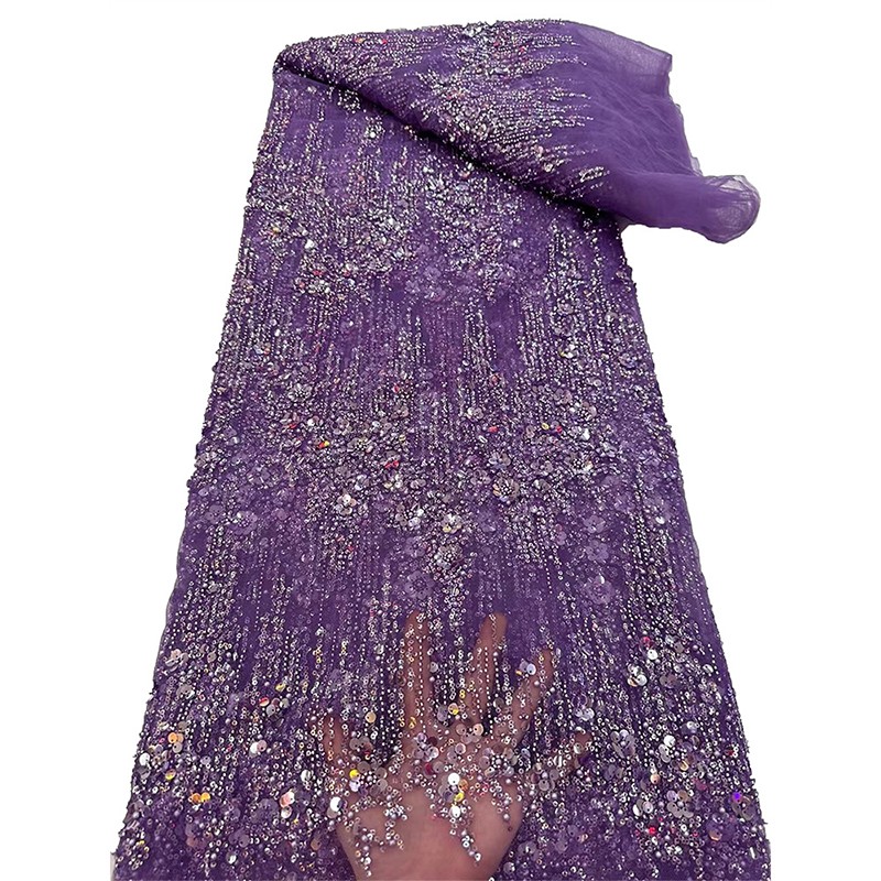 Beads Sequins Embroidery Lace Fabric Mesh Tulle DIY Sewing Wedding Party Dress