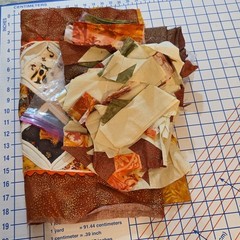 JOANN Swirl Cat Fabric Remnants Lot Brown Orange Cream Green Quilting Crafts