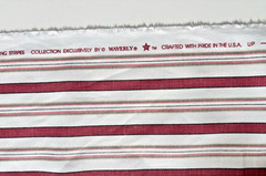 WAVERLY – GENERAL STORE TICKING STRIPES, 55″ x 43″ Burgundy tan upholstery