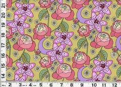 Red & Wine Flowers w/ Daisies on Light Green Quilting Sewing Fabric by Yard #887