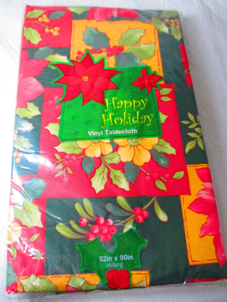Elrene HAPPY HOLIDAY 52X90 in oblong Christmas Flannel Backed Vinyl Tablecloth
