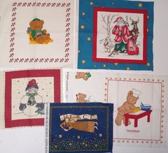 Mixed Lot of 5 ~ Cotton Fabric Blocks ~ “Mostly Christmas” See Desc for Sizes