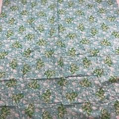 36”x44” Fabric Remnant, Soft Baby Frogs, Neutral Blues,Pinks,Greens. Vintage