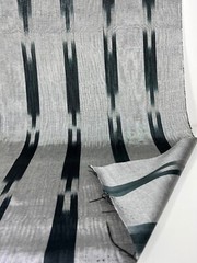 Luxurious Silver Silk Moire Fabric By 2 Meters, Ikat Pattern Green Kutnu.