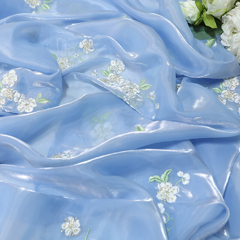 Flower Pear Blossoms Embroidery Chiffon Fabric Chinese Hanfu Sewing Costumes