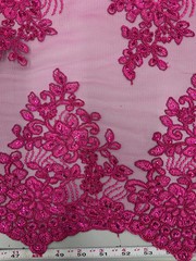 Brianna FUCHSIA Polyester Floral Embroidery with Sequins on Mesh Lace Fabric by