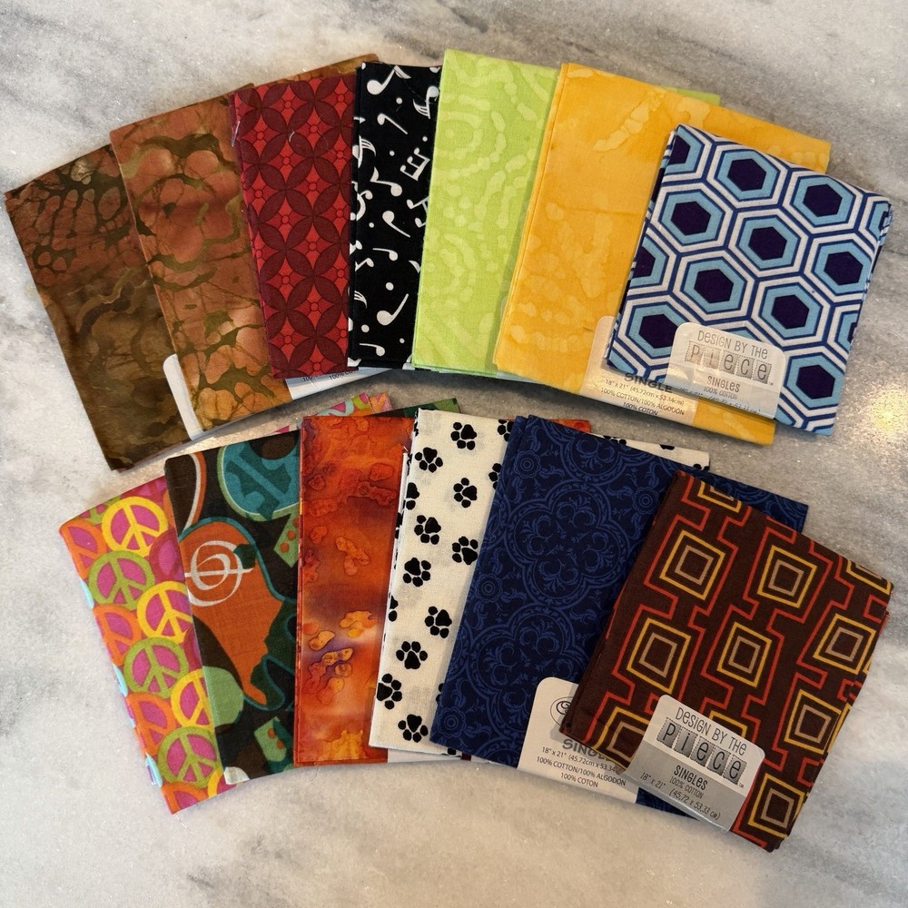Lot Of 13 Fabric Fat Quarters Assorted Colors & Themes Cotton New