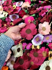 Multicolor 3d Lace Fabric by the Yard Fuchsia Embroidered 3d Floral Black Mesh