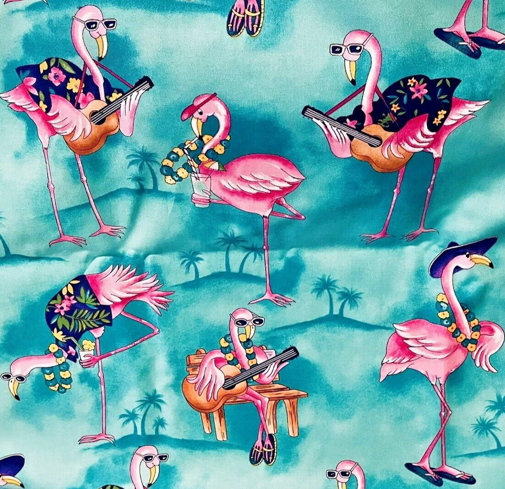3 YARDS 2002 Anthropomorphic Flamingo Tropical Cruise Hawaii Fabric 108” X 44”