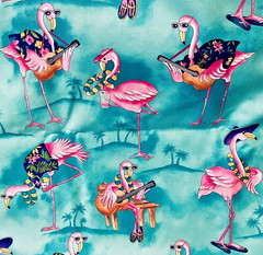 3 YARDS 2002 Anthropomorphic Flamingo Tropical Cruise Hawaii Fabric 108” X 44”