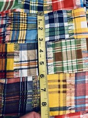 VTG ‘70’s Colorful Faux Madras Plaid Patchwork 3 ” Squares Cheater Quilt BTFQ