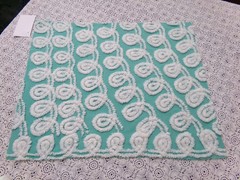 Soothing White Curly Loops Jade Vtg Chenille Bedspread Fabric 15″ x 19″ Piece