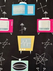 Cotton fabric Kerry Beary mid century modern TV, television, 2 yd+26 in Hancock
