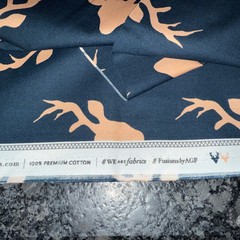 1-1/2 Yds Buck Forest Woodlands FUS-W-602 Fabric by Woodlands Fusion Deer, Blue