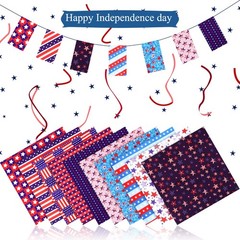 10 Pcs Patriotic Cotton Quilting Fabric Bundle, 20×20 Inch 4th of July Red White