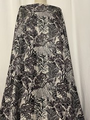 100% Silk Twill Grey Cream Abstract Botanical Landscape Fabric 3.5 Yds 56 “Wide