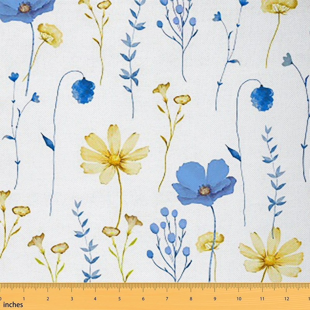 Erosebridal Watercolor Floral Fabric By The Yard Blue 10 Yards, Yellow