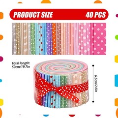 40 PCS Jelly Roll Fabric Strips Quilting Round Dots PreCut Cotton Patchwork
