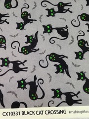 Halloween Black Cat Fabric 71″ x 43″-Trick or Treat-Michael Miller Cats on Gray