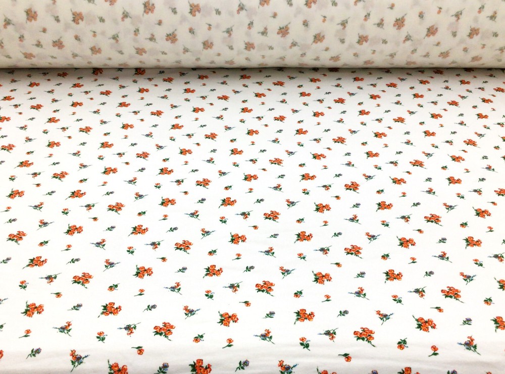 Double Brushed DTY Floral Spandex Stretch Apparel Fabric White Pink Blue M214