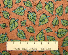 Cotton Fabric Green Leaves on Earthy Brown YARDS BTY