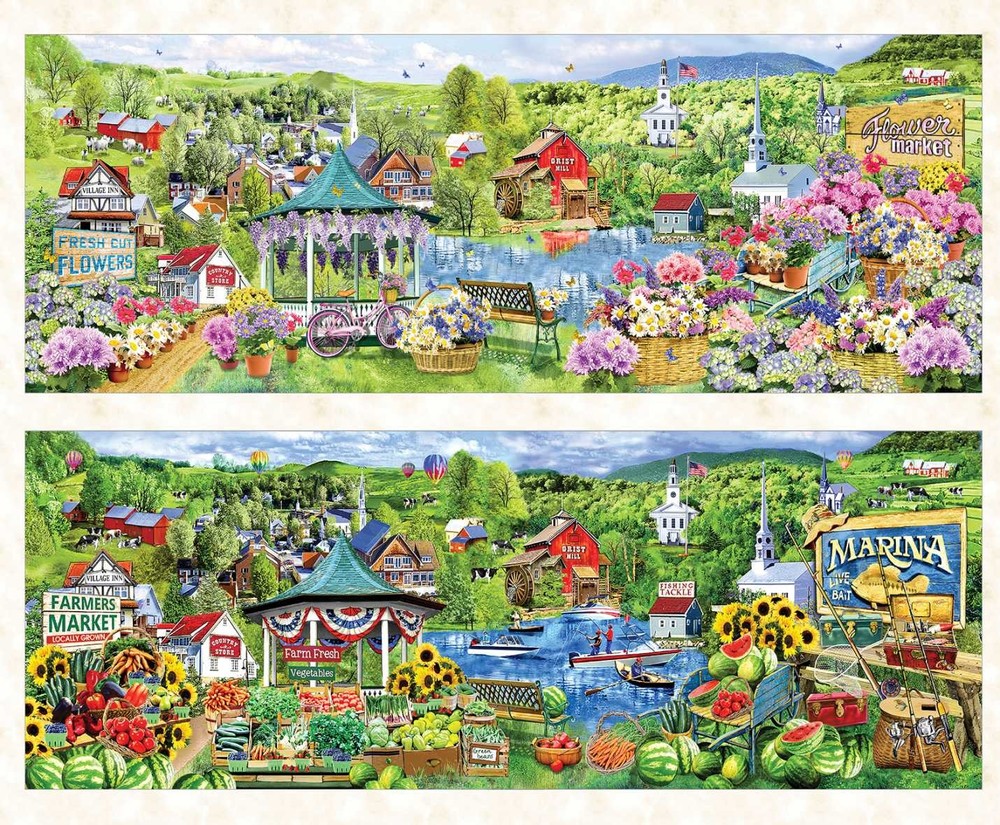 36″ Fabric Panel | Kanvas Studio All Seasons Spring Summer Village Scenes