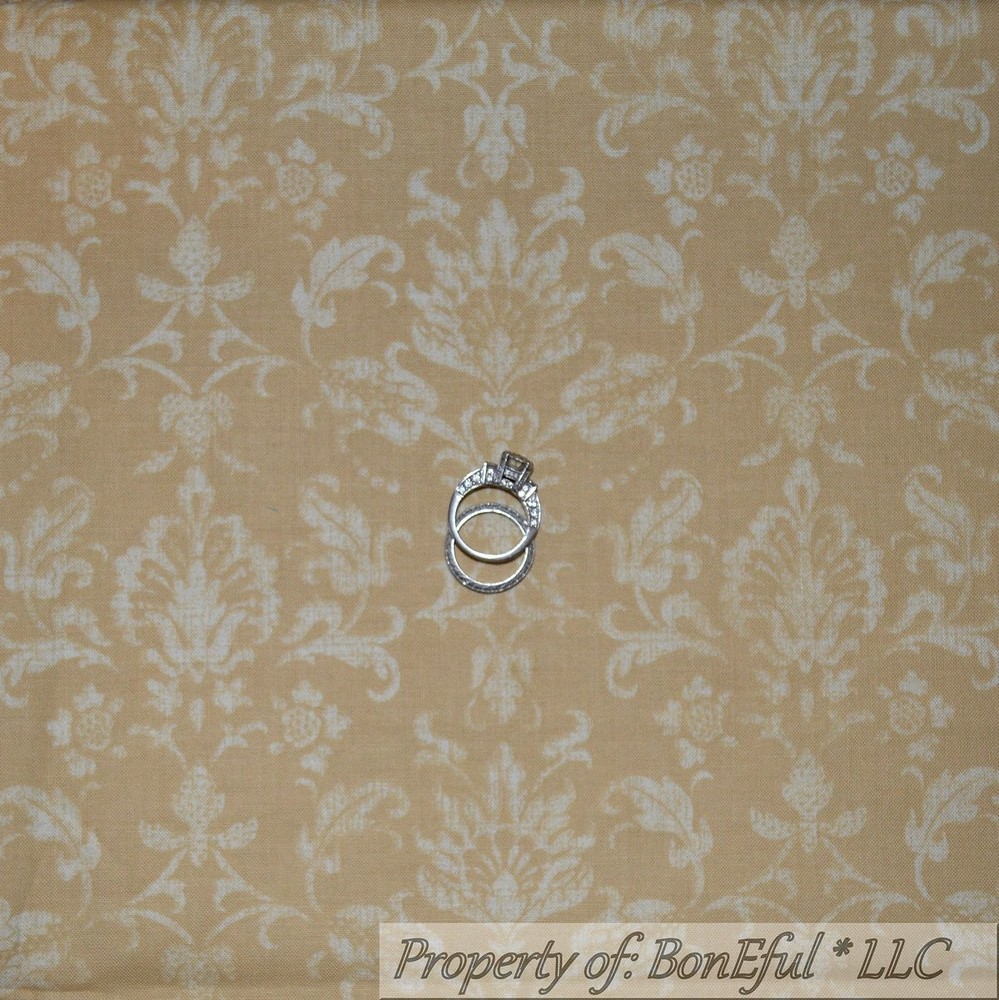 BonEful Fabric FQ Cotton Quilt VTG Brown Cream Damask Calico Toile Flower Nature