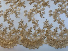 Melody GOLD Polyester Floral Embroidery with Sequins on Mesh Lace Fabric by the