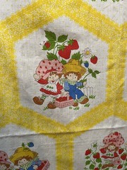 Vintage 1980s Strawberry Shortcake Fabric Spring Mills 2 Yards Honeycomb Yellow