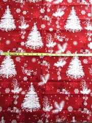 1 yd 100% Cotton Fabric red with White Christmas Trees, Snowflakes & Ornaments