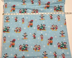 NEW Cotton Fabric Mickey and Friends Christmas Day on Light Blue – HALF YARD