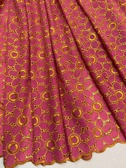Rose Pink Gold Voile Lace| Gold Floral Lace Embroidery| Sold by 5 Yards.