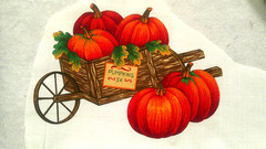 Fabric Red Rooster 3 Pc Appliques for Autumn Wheelbarrow & Pumpkins Apples $2.35